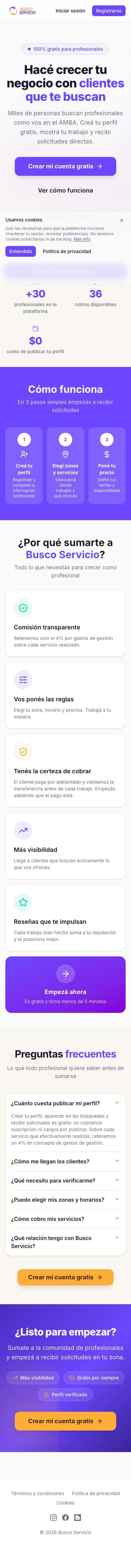 The same landing page, on mobile, with a sticky call to action.